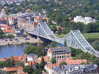 Luftbild Stahlbrücke über einen Fluss 